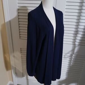 Chico's Sz3 US XL Navy Open Long-sleeved Cardigan Sweater Printed Crepe Back